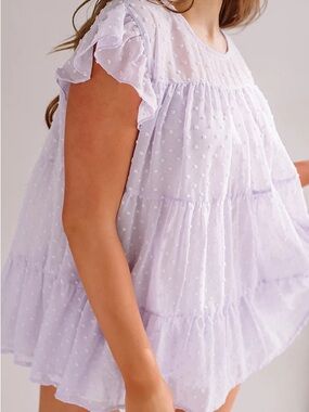 Light Lavender Swiss Dot Tiered Babydoll Top Blouse